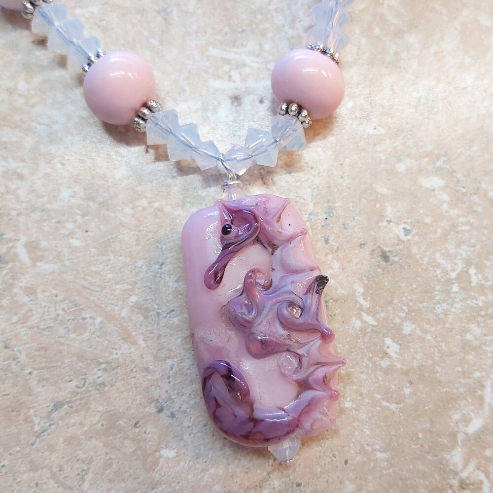 Seahorse glass and crystal necklace